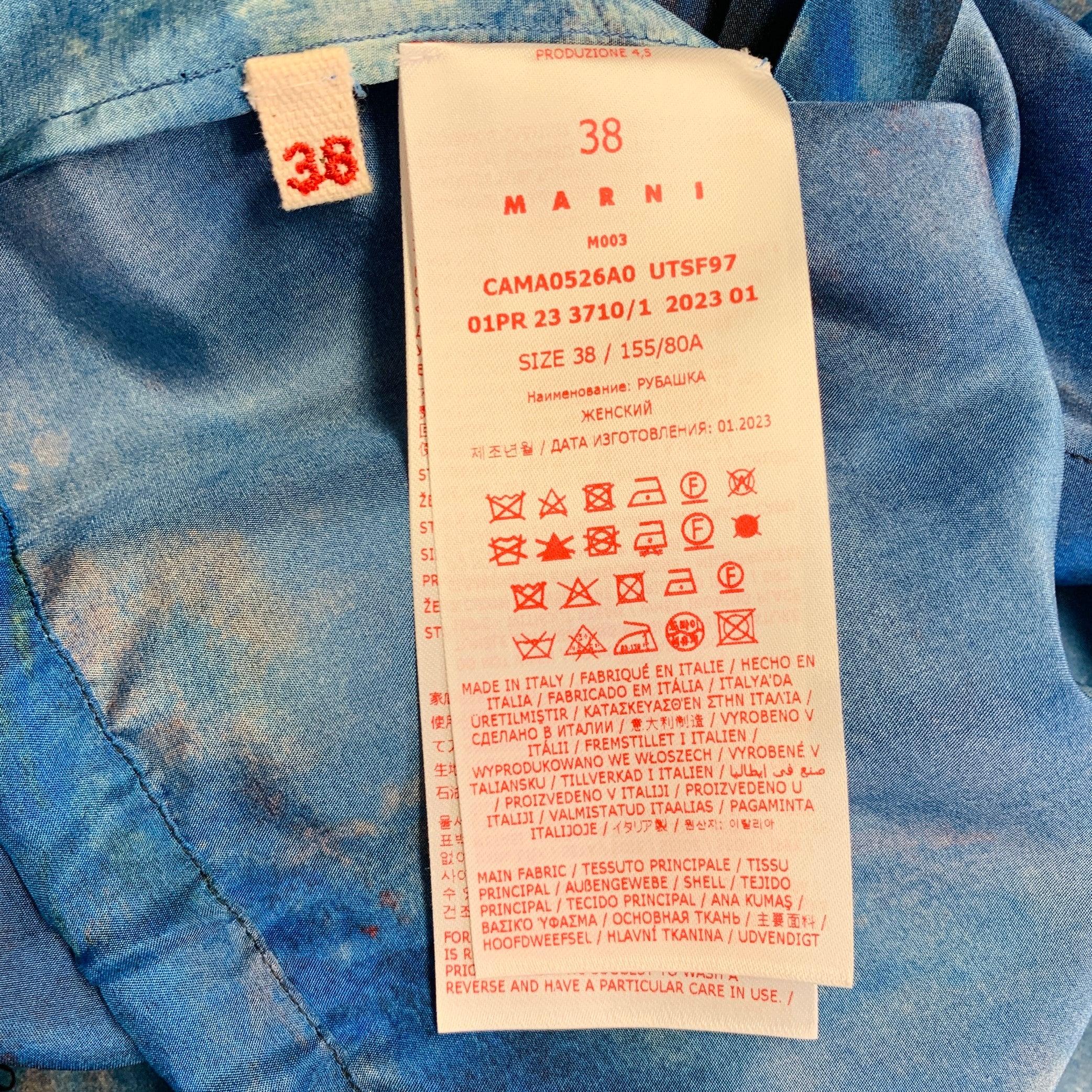 MARNI x FLAMINIA VERONESI Size S Bleu Rouge Soie Aquarelle Robe Top Cropped en vente 1