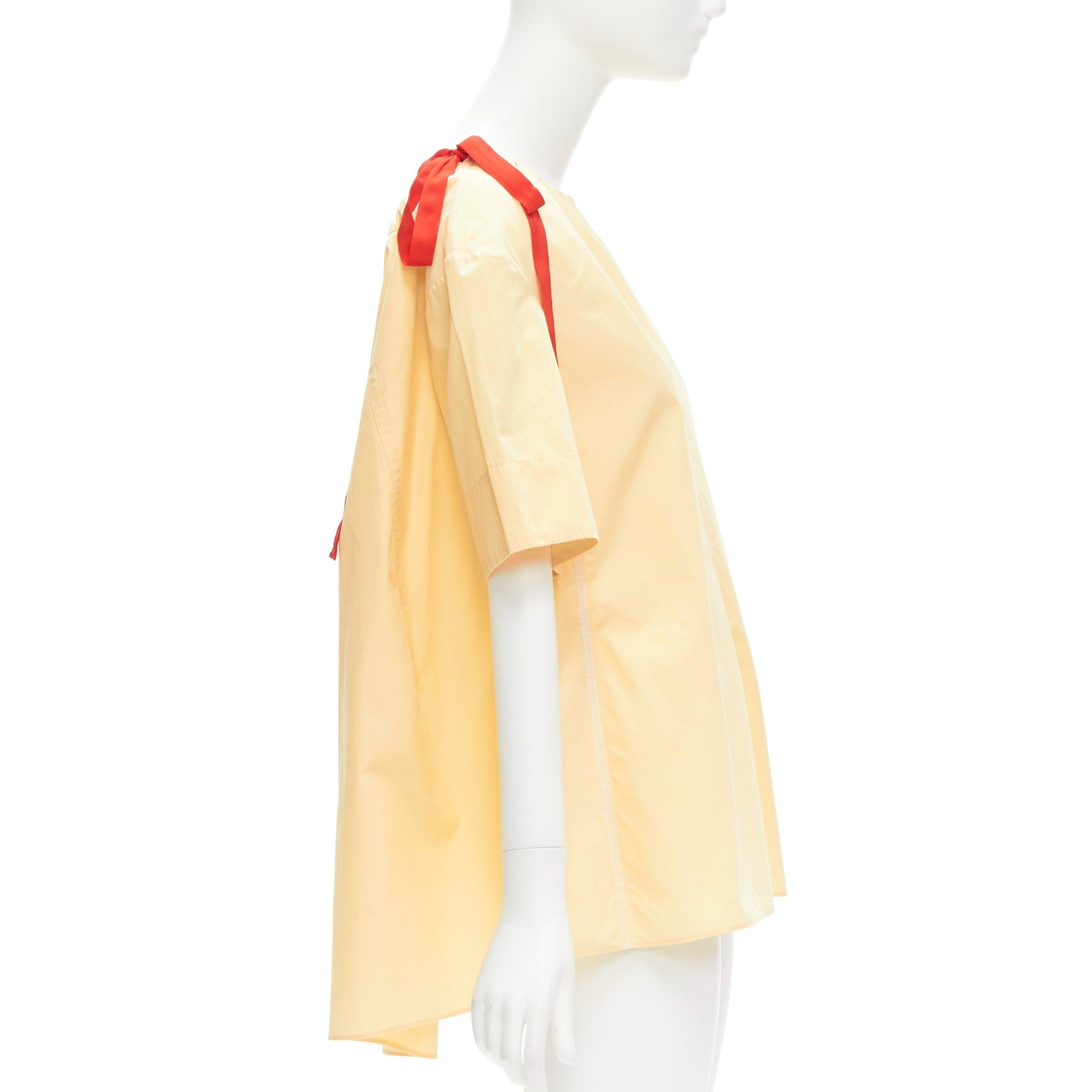 MARNI yellow 100% cotton red drawstring collar trapeze flared top IT36 XXS In Excellent Condition For Sale In Hong Kong, NT