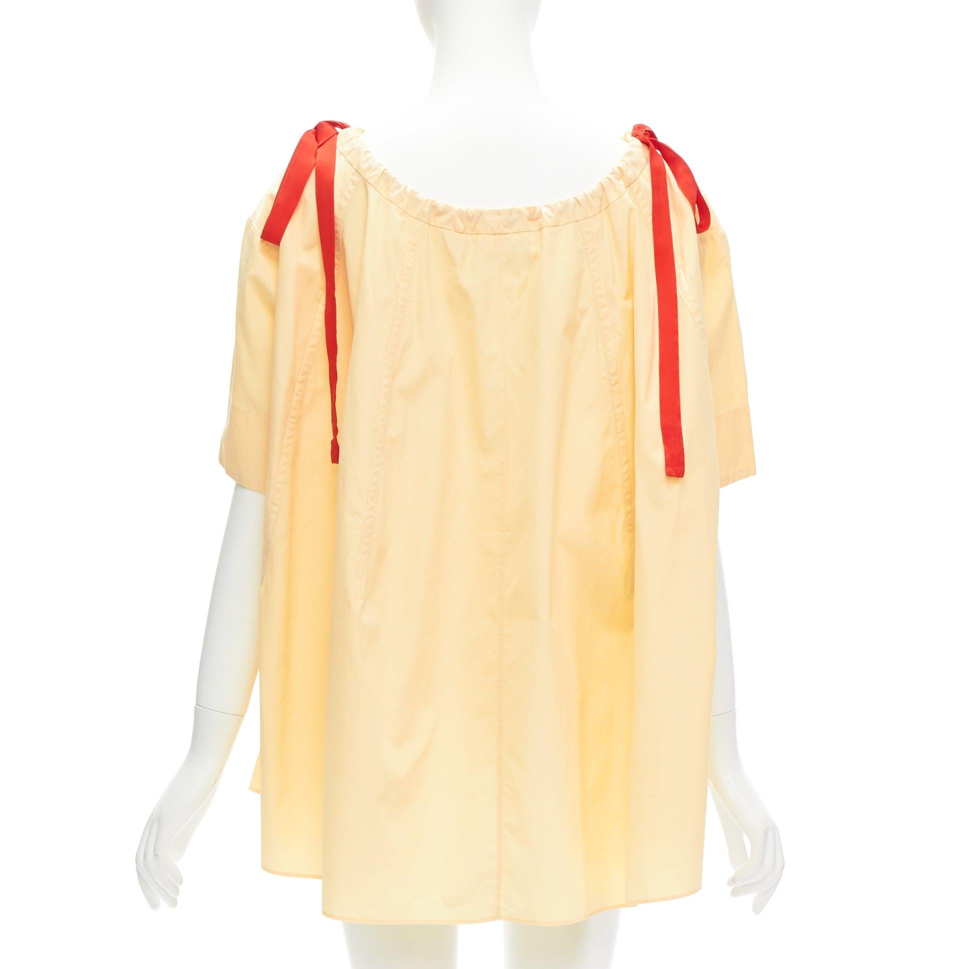 Women's MARNI yellow 100% cotton red drawstring collar trapeze flared top IT36 XXS For Sale