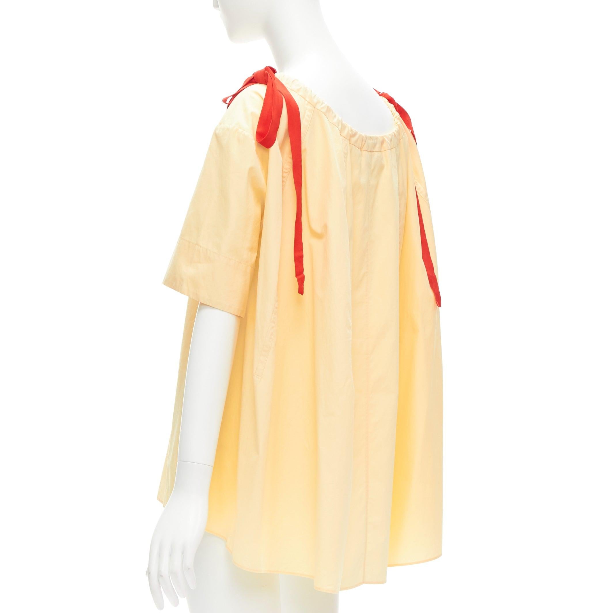 MARNI yellow 100% cotton red drawstring collar trapeze flared top IT36 XXS For Sale 1