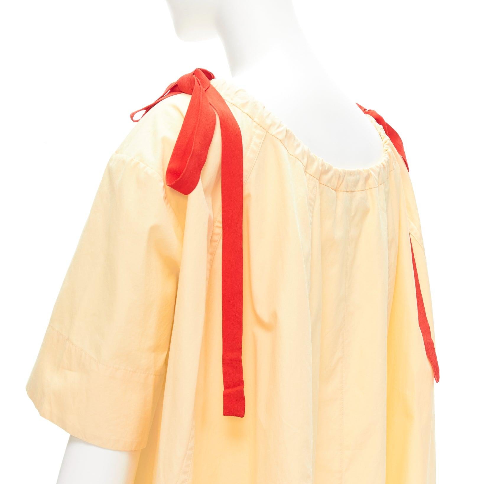 MARNI yellow 100% cotton red drawstring collar trapeze flared top IT36 XXS For Sale 2