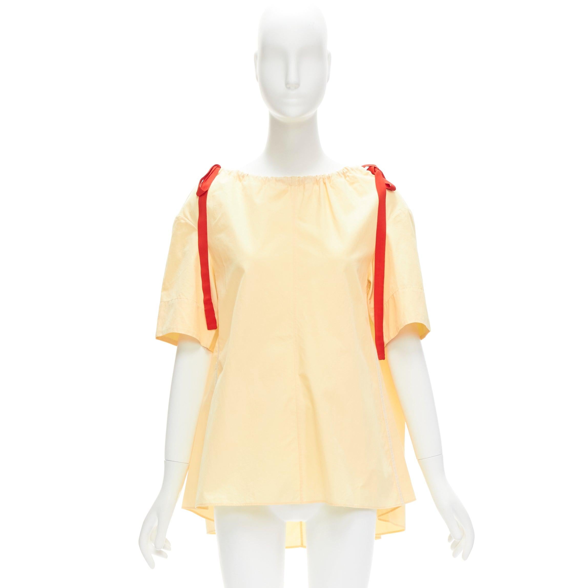 MARNI yellow 100% cotton red drawstring collar trapeze flared top IT36 XXS For Sale 5