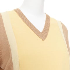 MARNI yellow beige tan virgin wool blend colorblock panel V neck sweater IT42 M