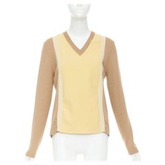 MARNI yellow beige tan virgin wool blend colorblock panel V neck sweater IT42 M