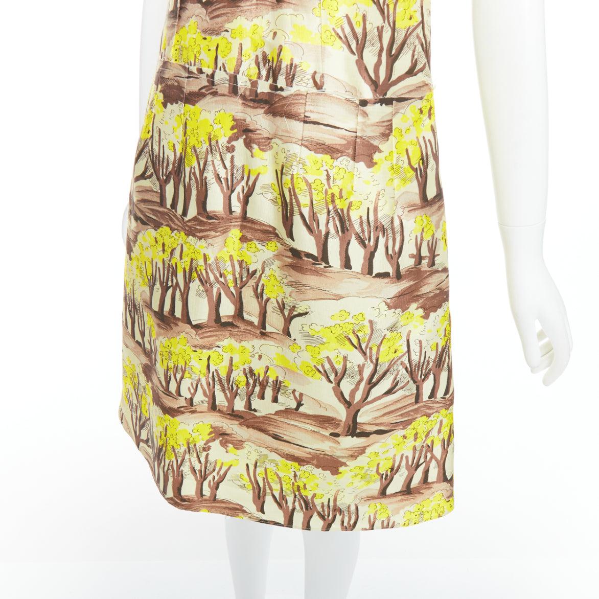 MARNI yellow brown tree flower printed scoop neck Aline dress IT36 XXS 2
