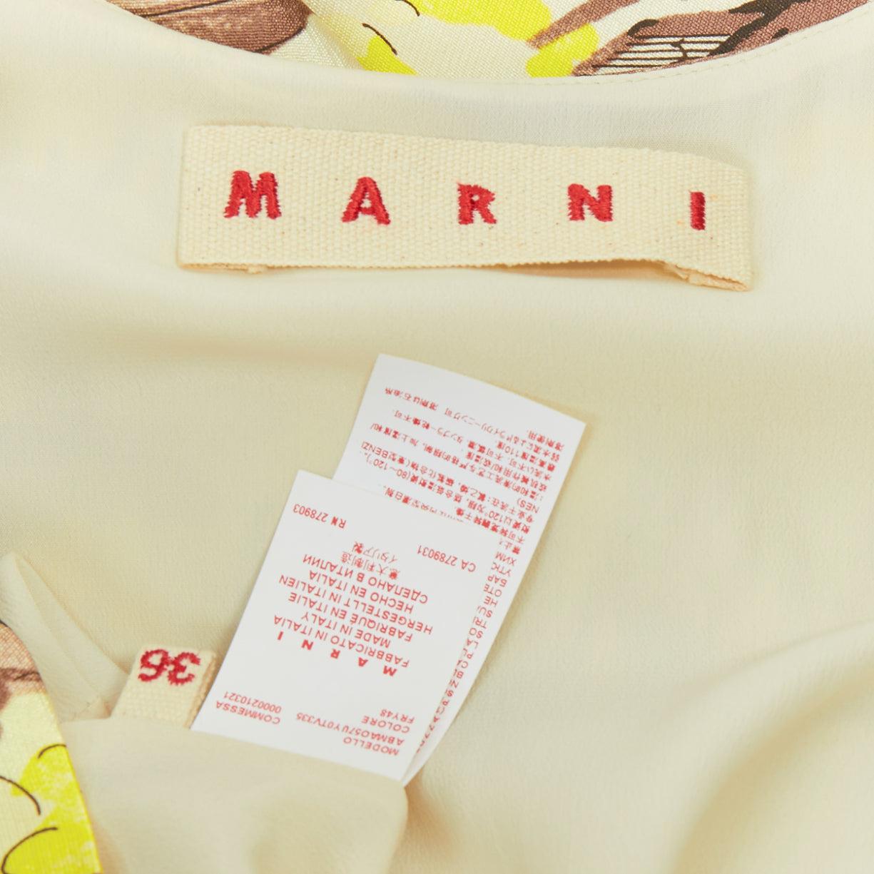 MARNI yellow brown tree flower printed scoop neck Aline dress IT36 XXS 3