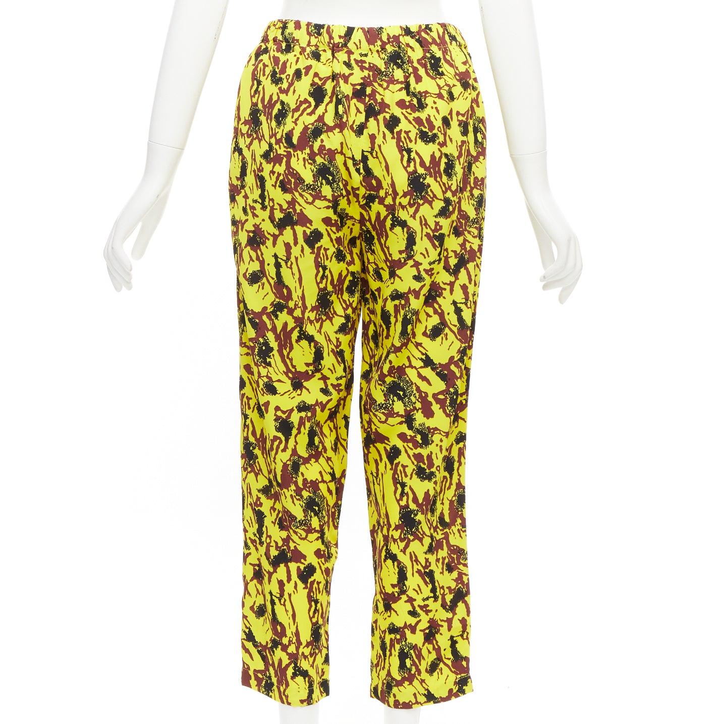 MARNI yellow burgundy black abstract print drop crotch tapered pants IT40 S In Good Condition For Sale In Hong Kong, NT