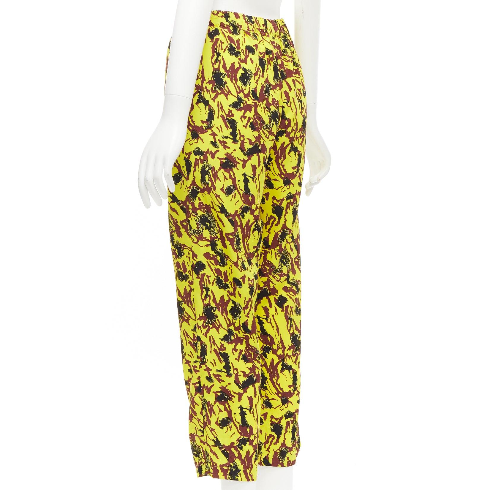Women's MARNI yellow burgundy black abstract print drop crotch tapered pants IT40 S For Sale
