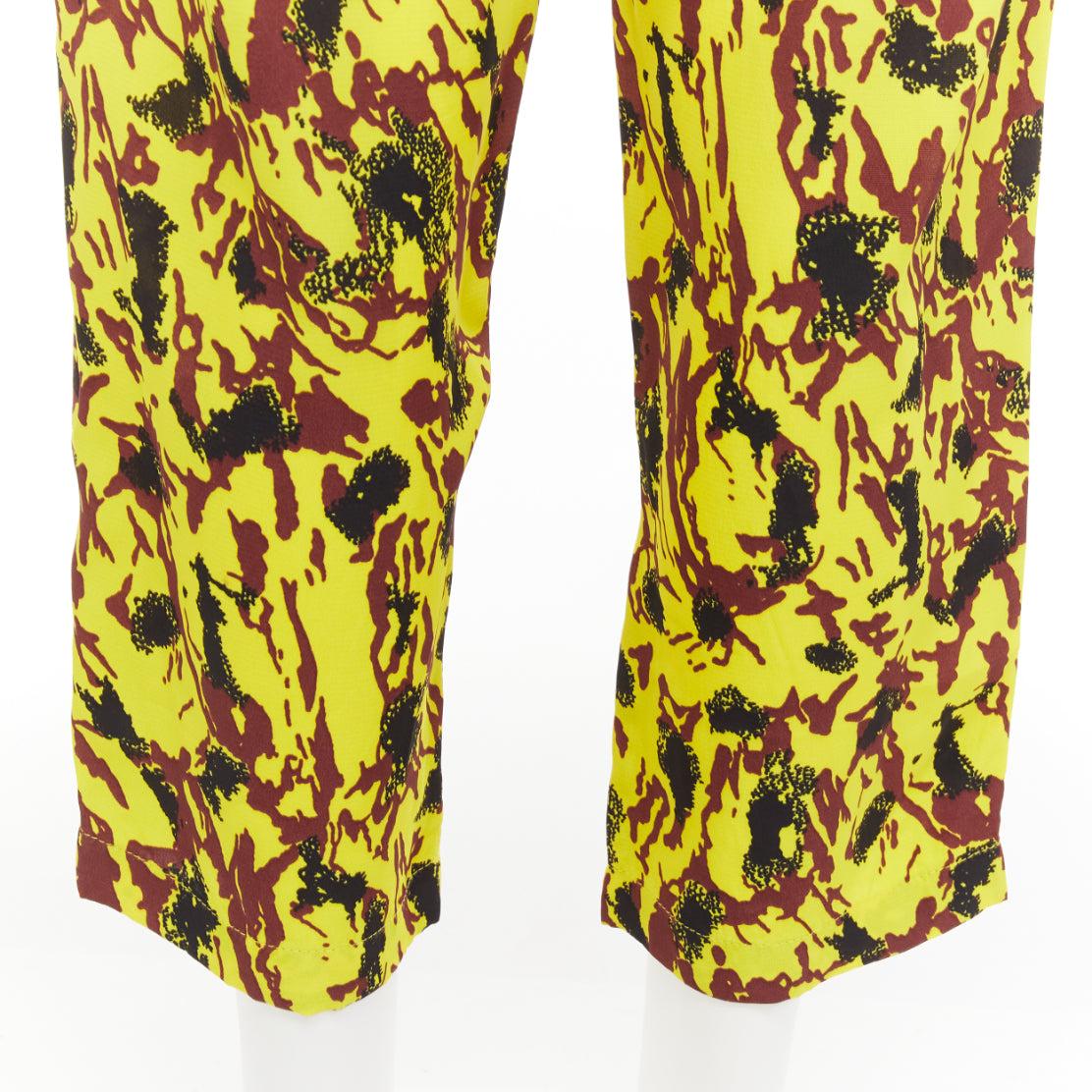 MARNI yellow burgundy black abstract print drop crotch tapered pants IT40 S For Sale 1