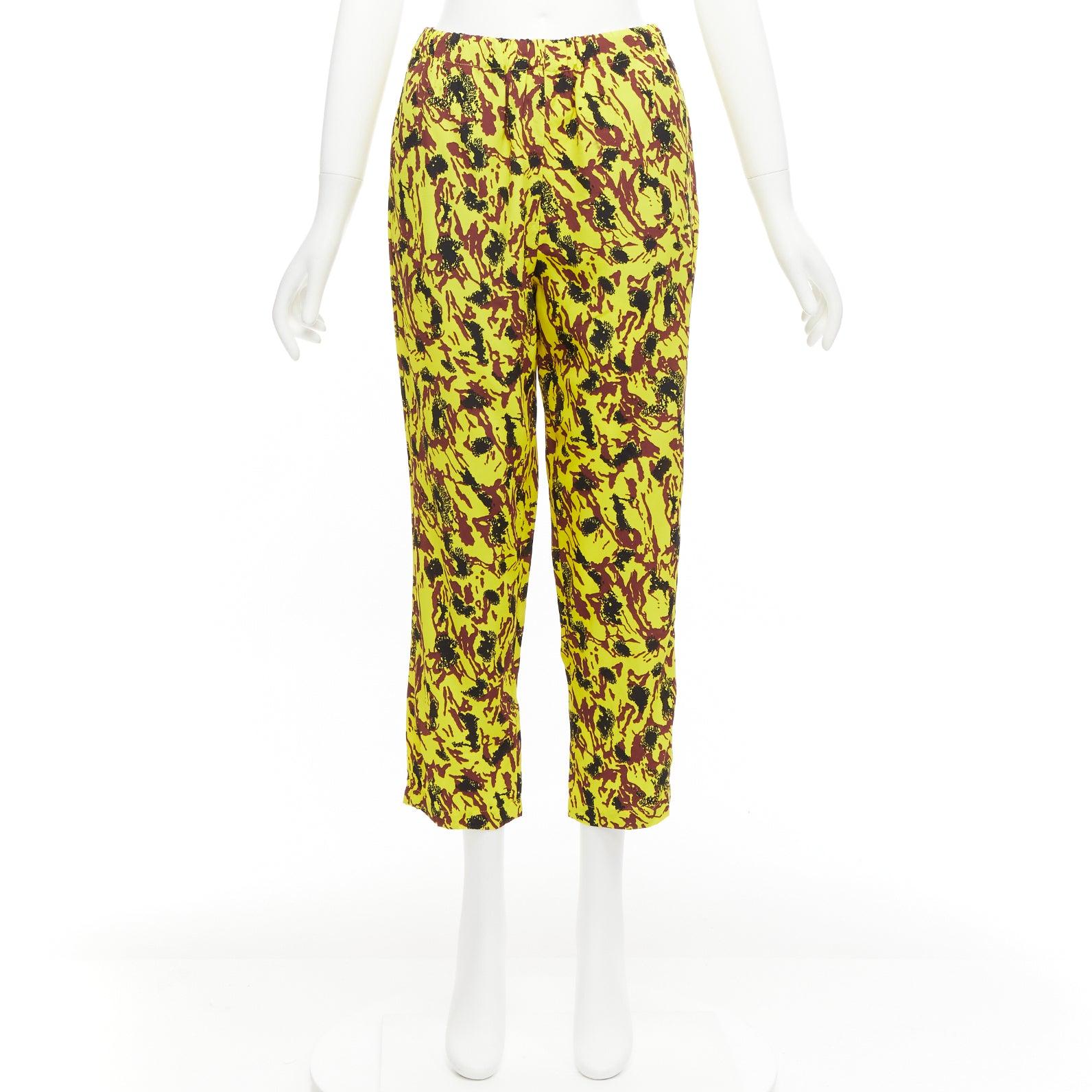 MARNI yellow burgundy black abstract print drop crotch tapered pants IT40 S For Sale 3
