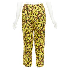 MARNI yellow burgundy black abstract print drop crotch tapered pants IT40 S