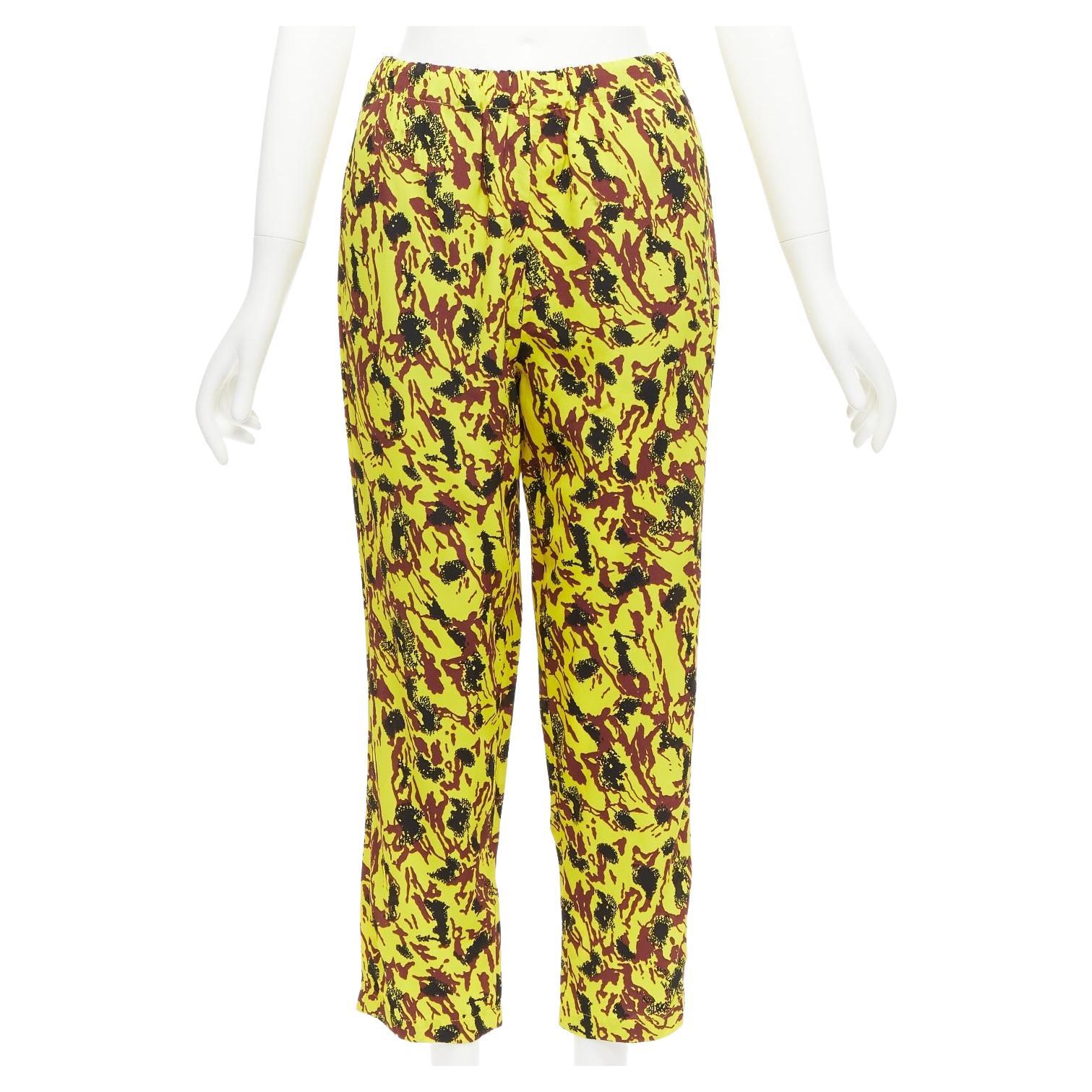 MARNI yellow burgundy black abstract print drop crotch tapered pants IT40 S