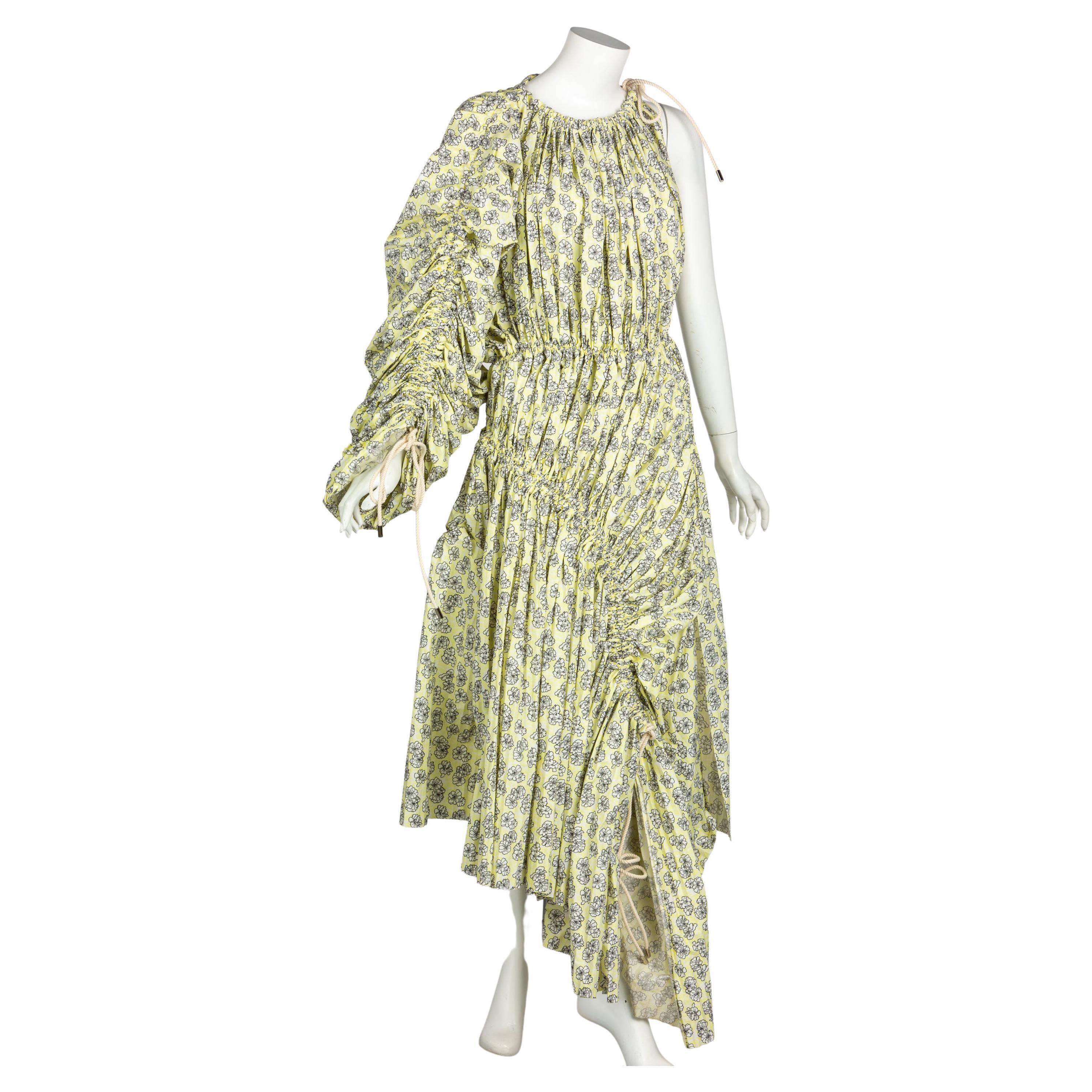 Marni Yellow Floral Cotton Ruched Dress Spring 2017 New W Tags For Sale