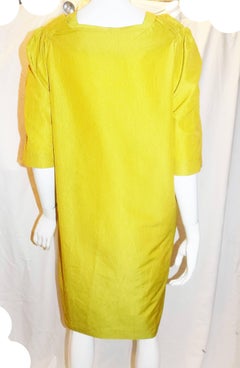 MARNI yellow/ green   shantung shift dress with pockets