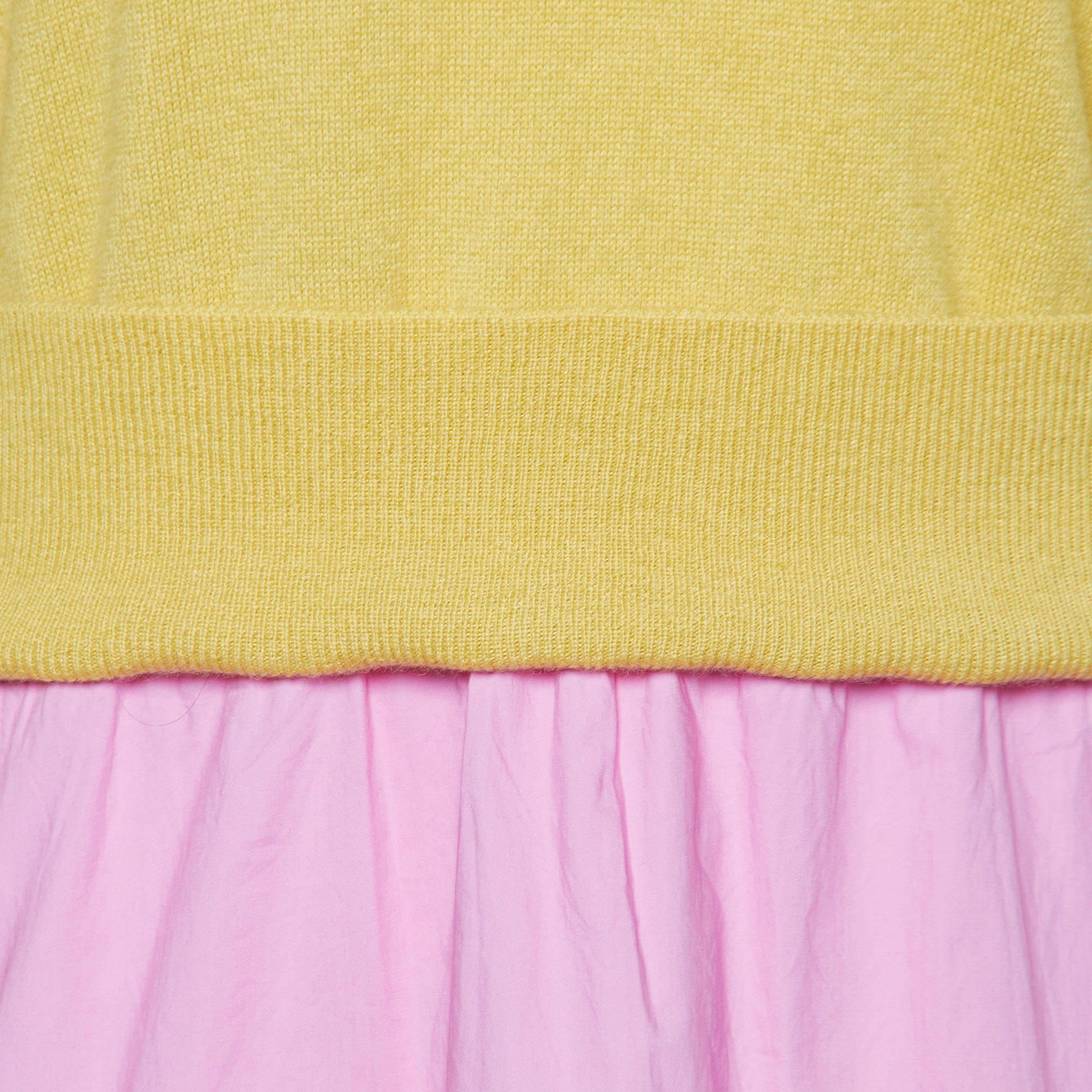Orange Marni Yellow Knit & Pink Cotton Layered Sweater M For Sale