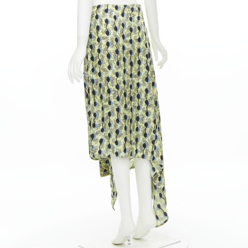 MARNI yellow paisley blue black geometric print belted wrap skirt IT40 S For Sale 1