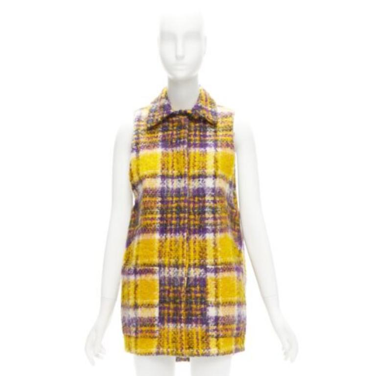 MARNI yellow purple plaid check mohair blend boxy sleeveless coat IT36 XS For Sale 5