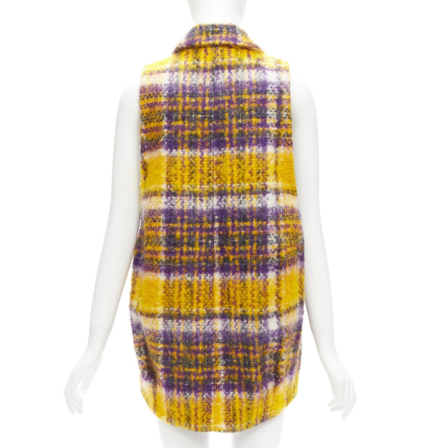 Women's MARNI yellow purple plaid check mohair blend boxy sleeveless coat IT36 XS For Sale