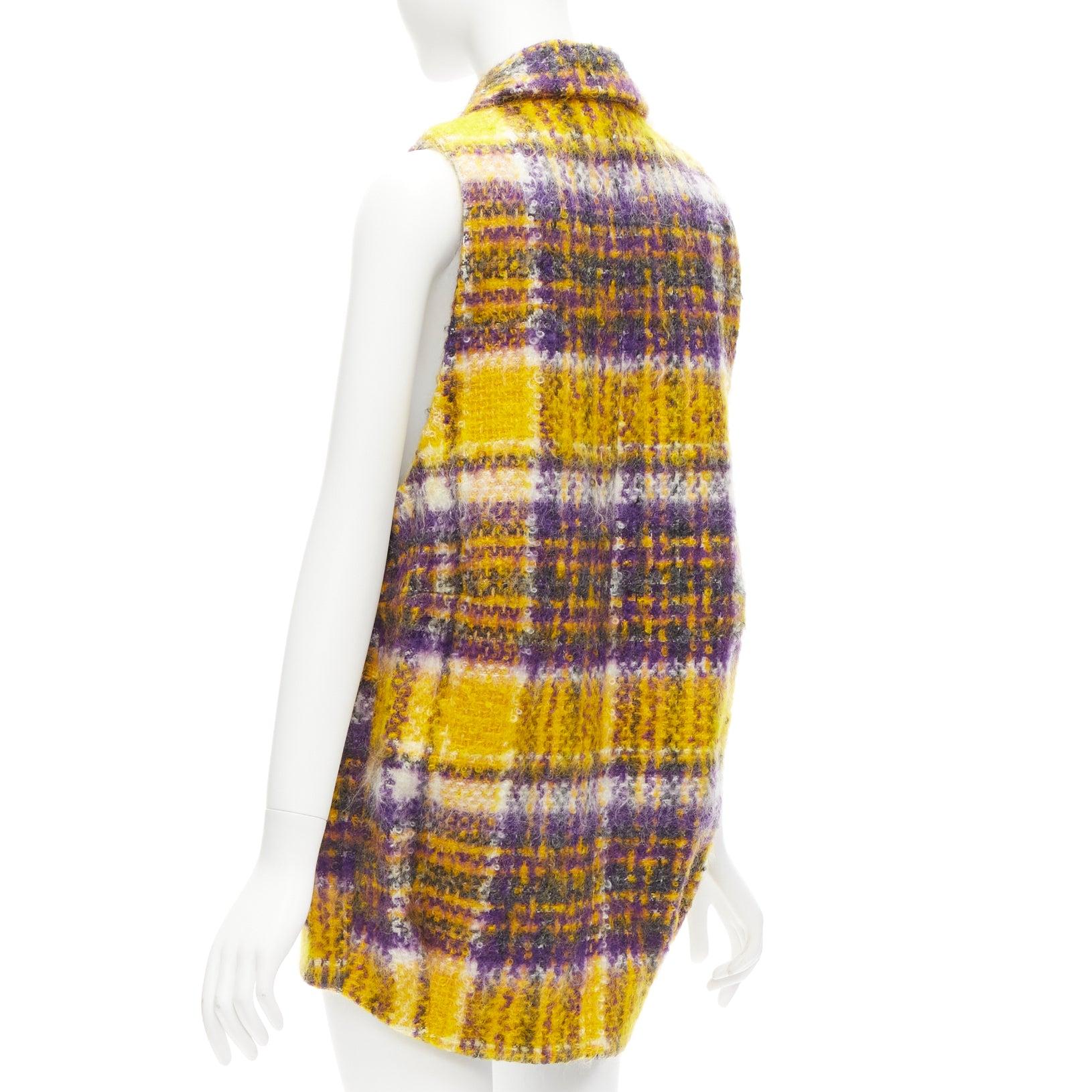MARNI yellow purple plaid check mohair blend boxy sleeveless coat IT36 XS For Sale 1