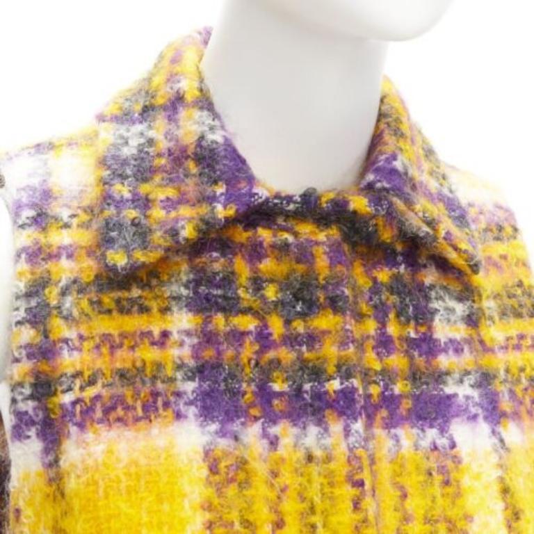 MARNI yellow purple plaid check mohair blend boxy sleeveless coat IT36 XS For Sale 2