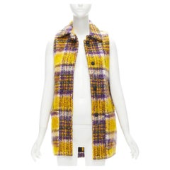 MARNI yellow purple plaid check mohair blend boxy sleeveless coat IT36 XS