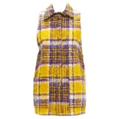 MARNI yellow purple plaid check mohair blend boxy sleeveless coat IT36 XS