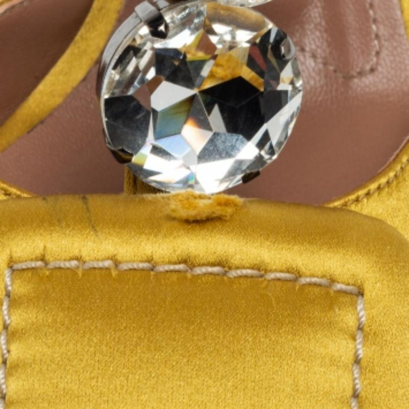 Marni Yellow Satin Crystal Embellished T-Bar Pumps Size 36 In Good Condition For Sale In Dubai, Al Qouz 2