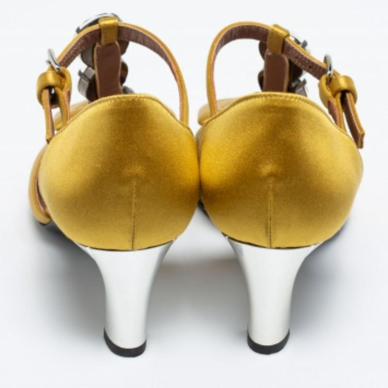 Marni Yellow Satin Crystal Embellished T-Bar Pumps Size 36 For Sale 3