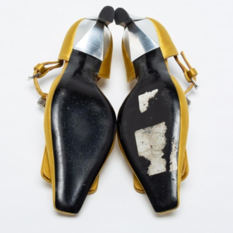 Marni Yellow Satin Crystal Embellished T-Bar Pumps Size 36 For Sale 4