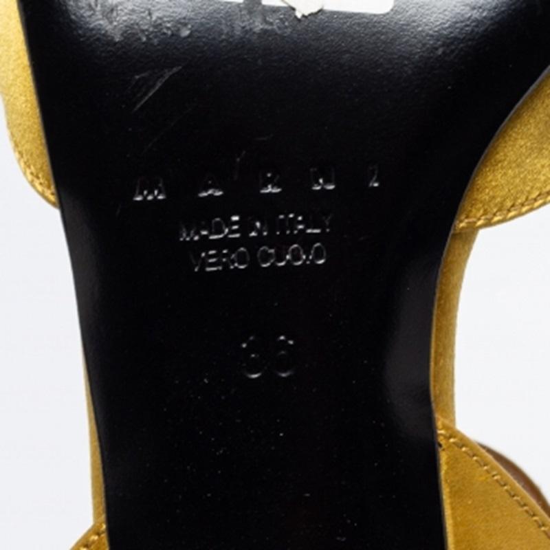 Marni Yellow Satin Crystal Embellished T-Bar Pumps Size 36 For Sale 5