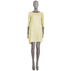 MARNI yellow silk & linen TEXTURED 3/4 SLEEVE SHIFT Dress 40 S
