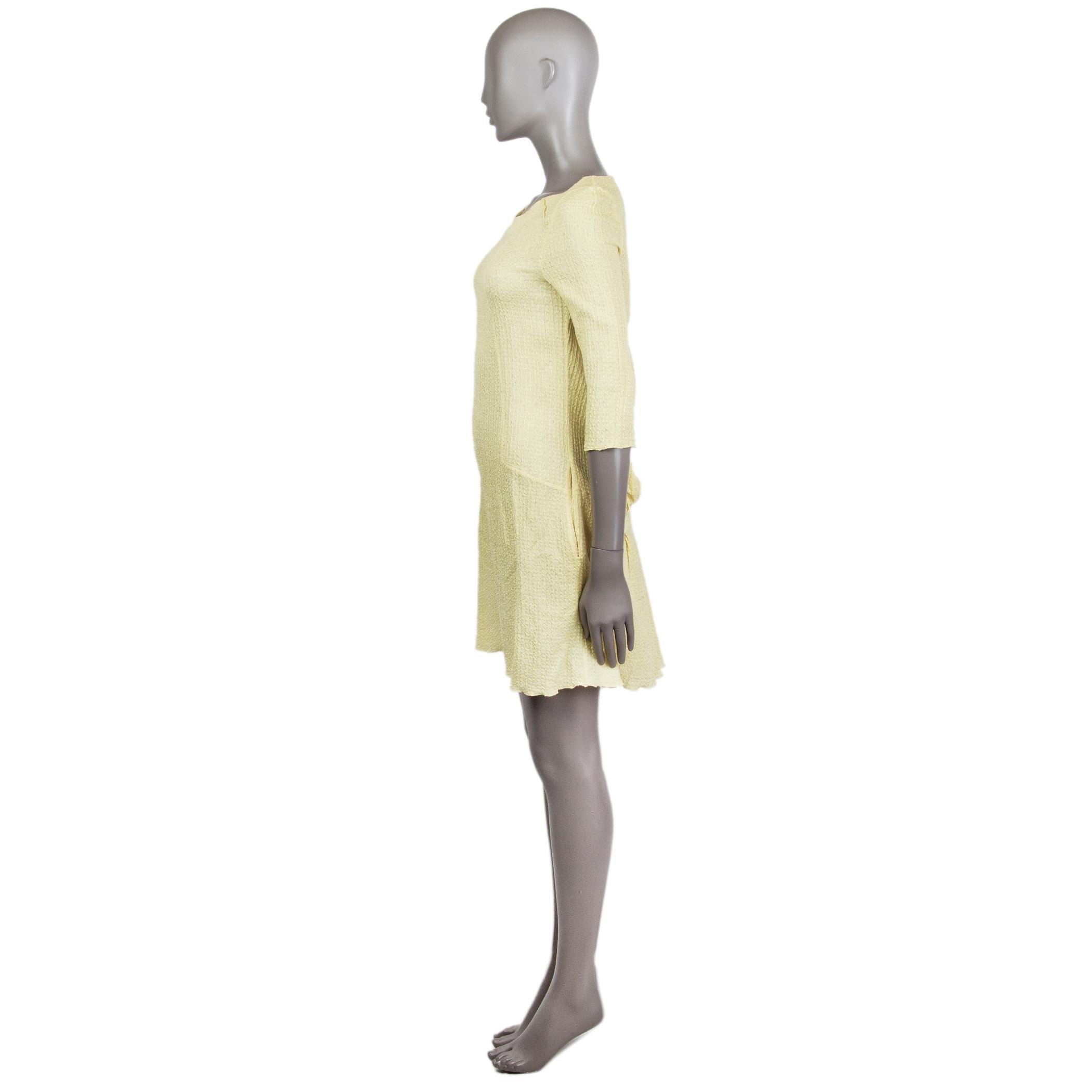 Beige MARNI yellow silk & linen TEXTURED 3/4 SLEEVE SHIFT Dress 40 S For Sale