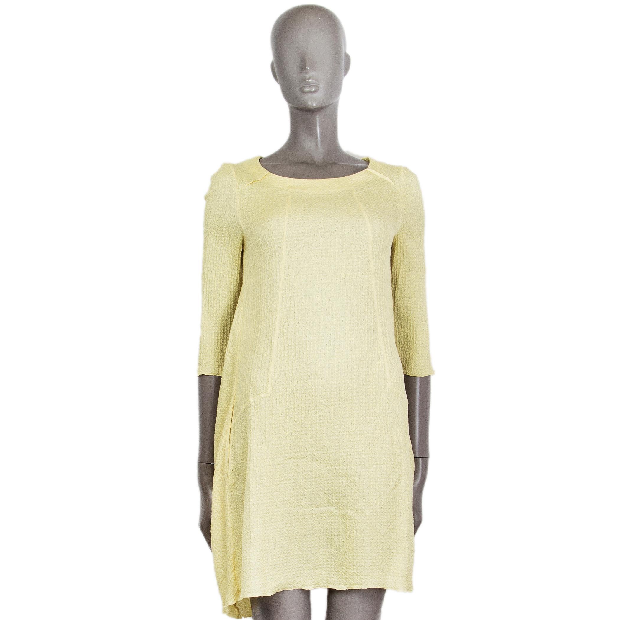 Women's MARNI yellow silk & linen TEXTURED 3/4 SLEEVE SHIFT Dress 40 S For Sale
