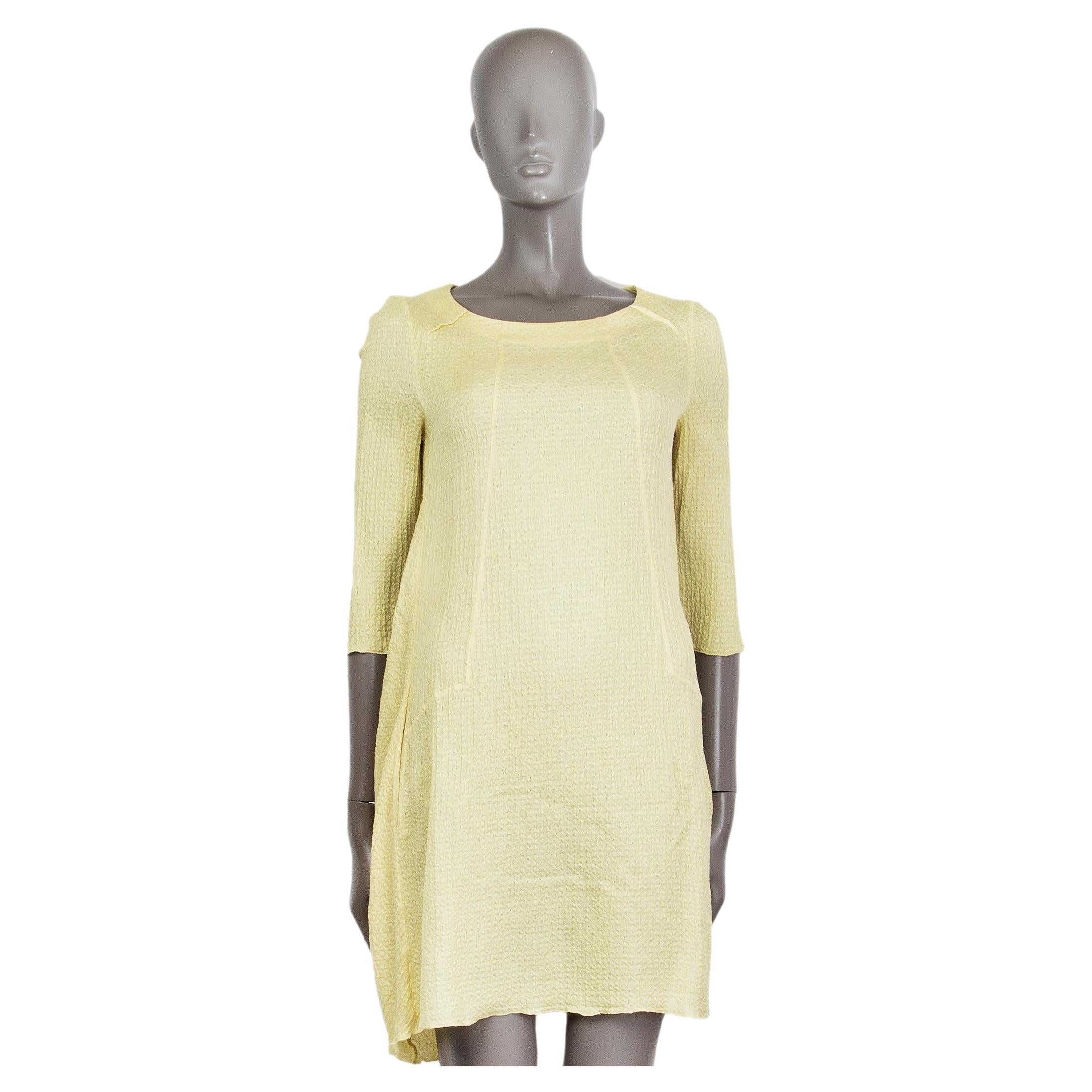 MARNI yellow silk & linen TEXTURED 3/4 SLEEVE SHIFT Dress 40 S For Sale