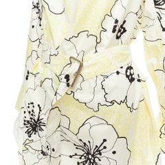 MARNI amarillo blanco 100% algodón estampado floral con cinturón vestido cuello alto IT36 XXS
