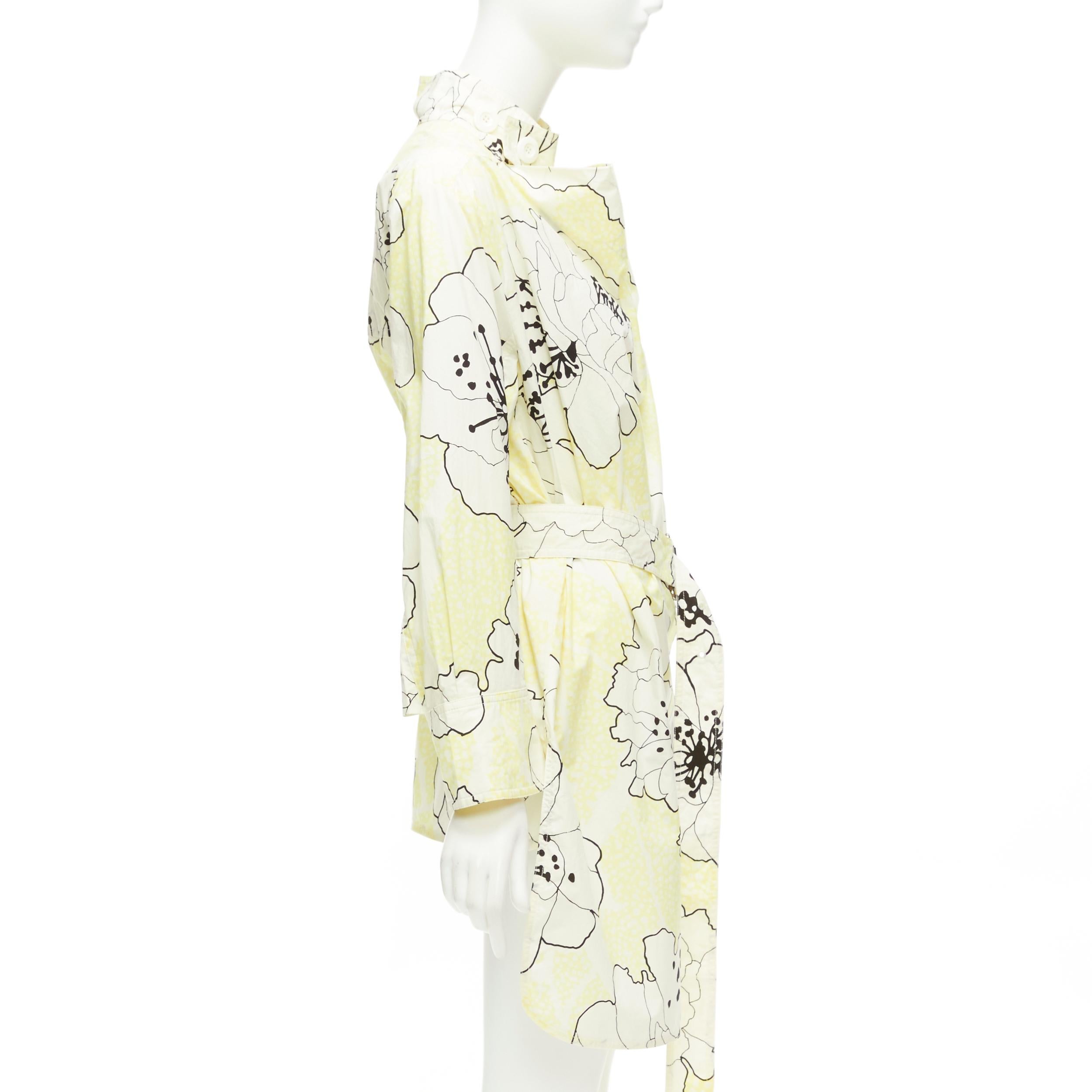 Women's MARNI yellow white 100% cotton floral print belted cowl neck dress IT36 XXS For Sale