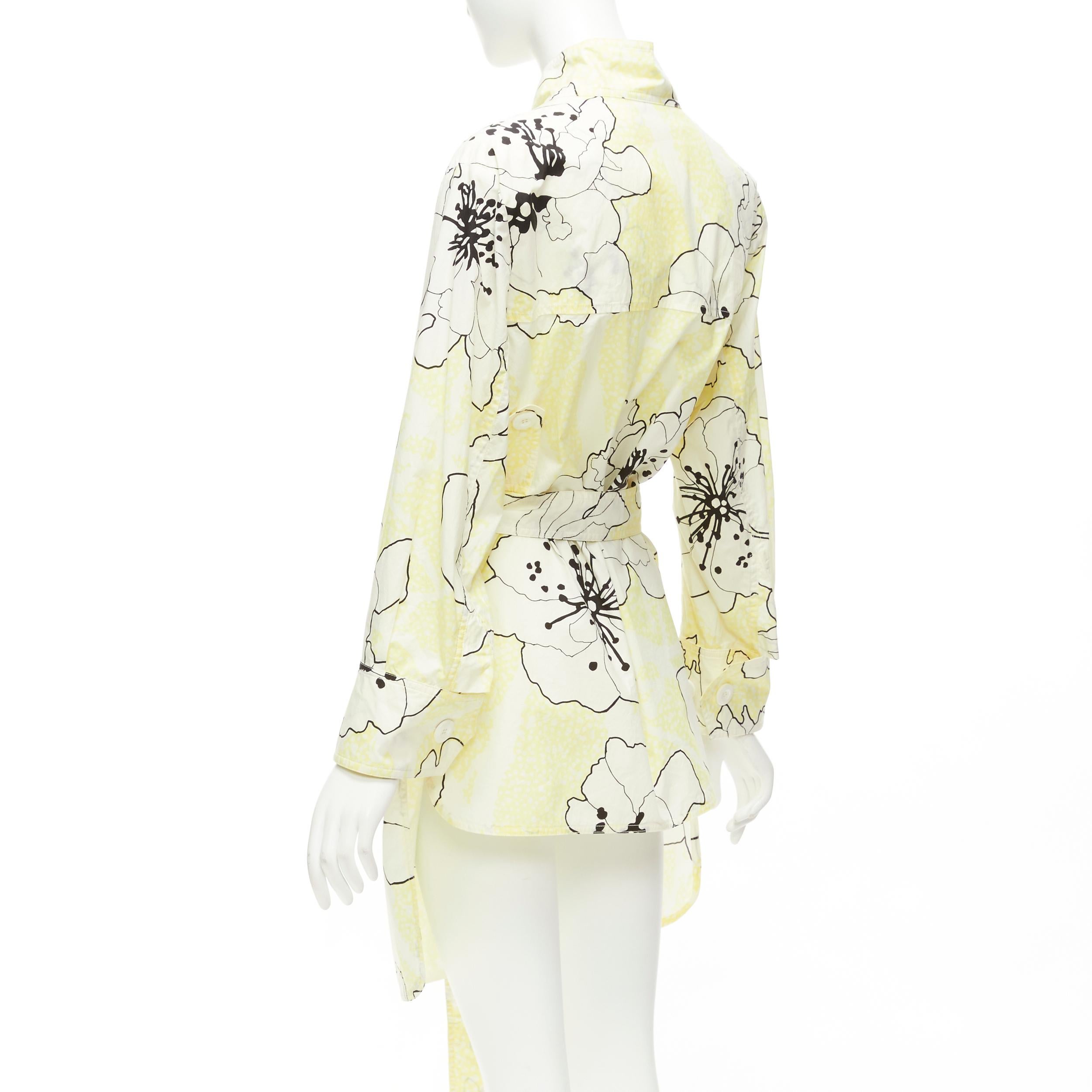MARNI yellow white 100% cotton floral print belted cowl neck dress IT36 XXS For Sale 1