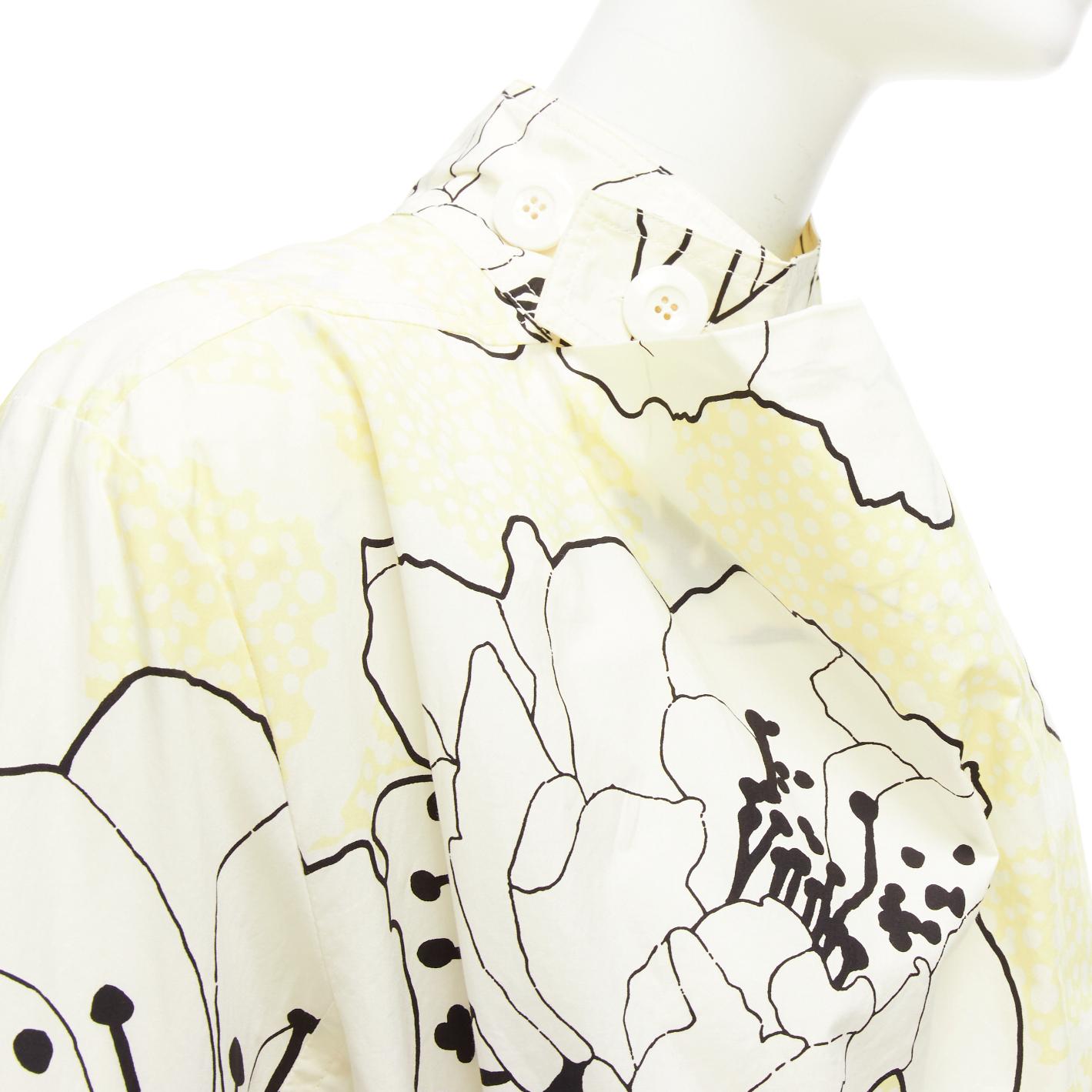 MARNI yellow white 100% cotton floral print belted cowl neck dress IT36 XXS For Sale 3