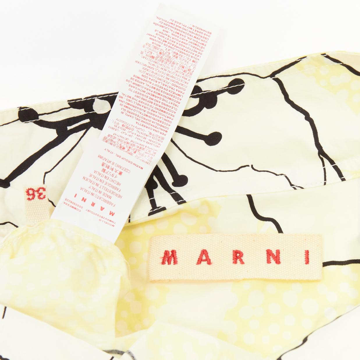 MARNI yellow white 100% cotton floral print belted cowl neck dress IT36 XXS For Sale 4