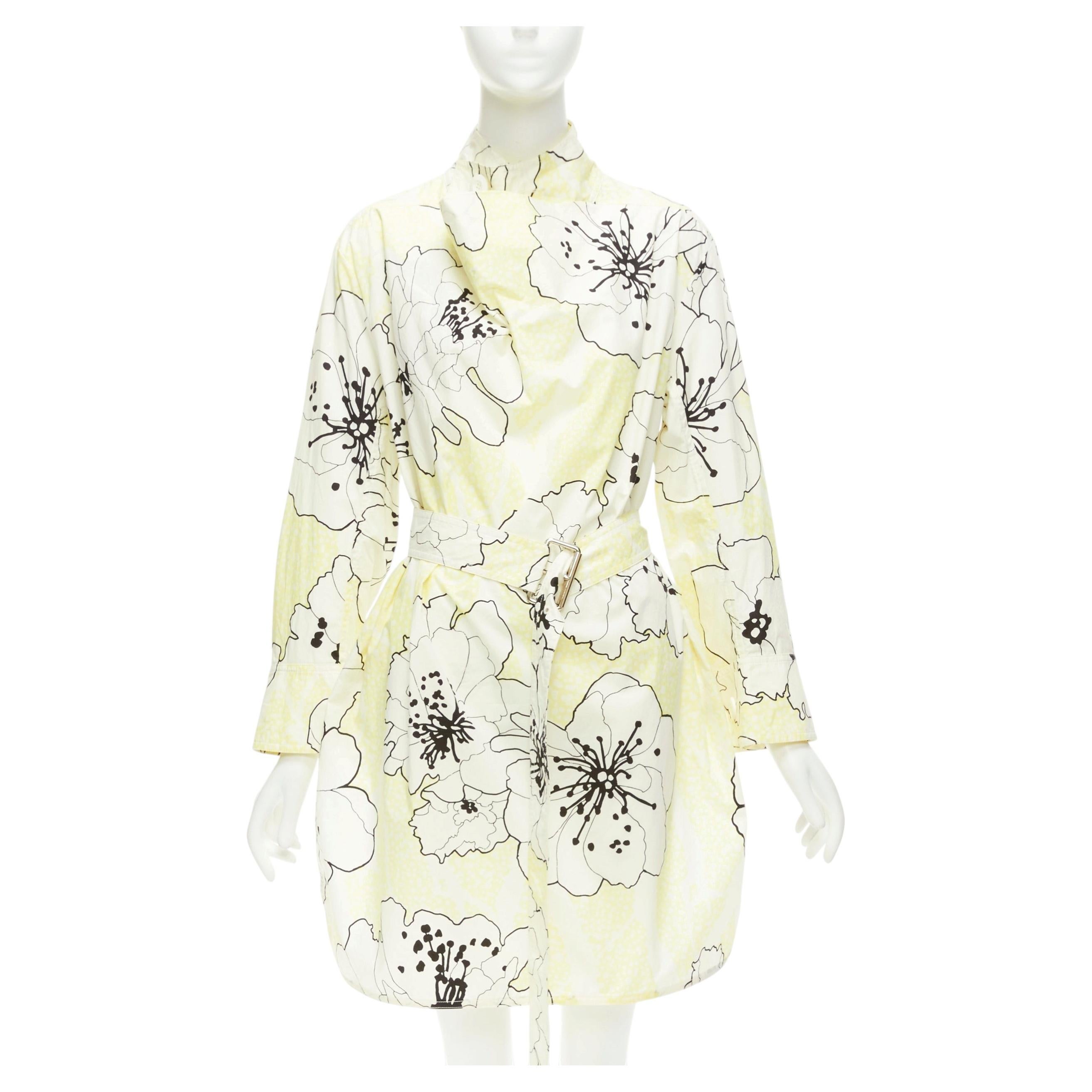 MARNI yellow white 100% cotton floral print belted cowl neck dress IT36 XXS