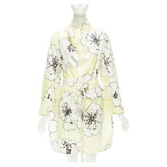 MARNI amarillo blanco 100% algodón estampado floral con cinturón vestido cuello alto IT36 XXS