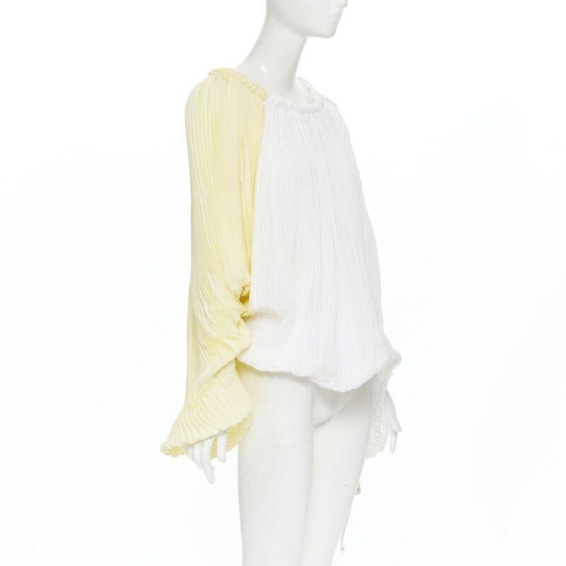 Gray MARNI yellow white knife pleat stringed cord open back voluminous top IT40 S For Sale