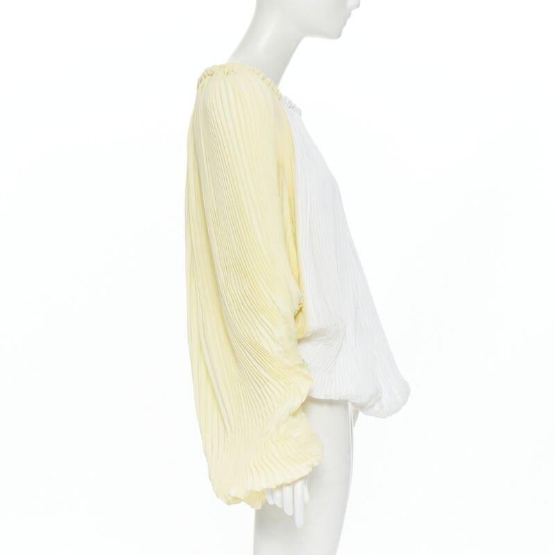 MARNI yellow white knife pleat stringed cord open back voluminous top IT40 S In Good Condition For Sale In Hong Kong, NT