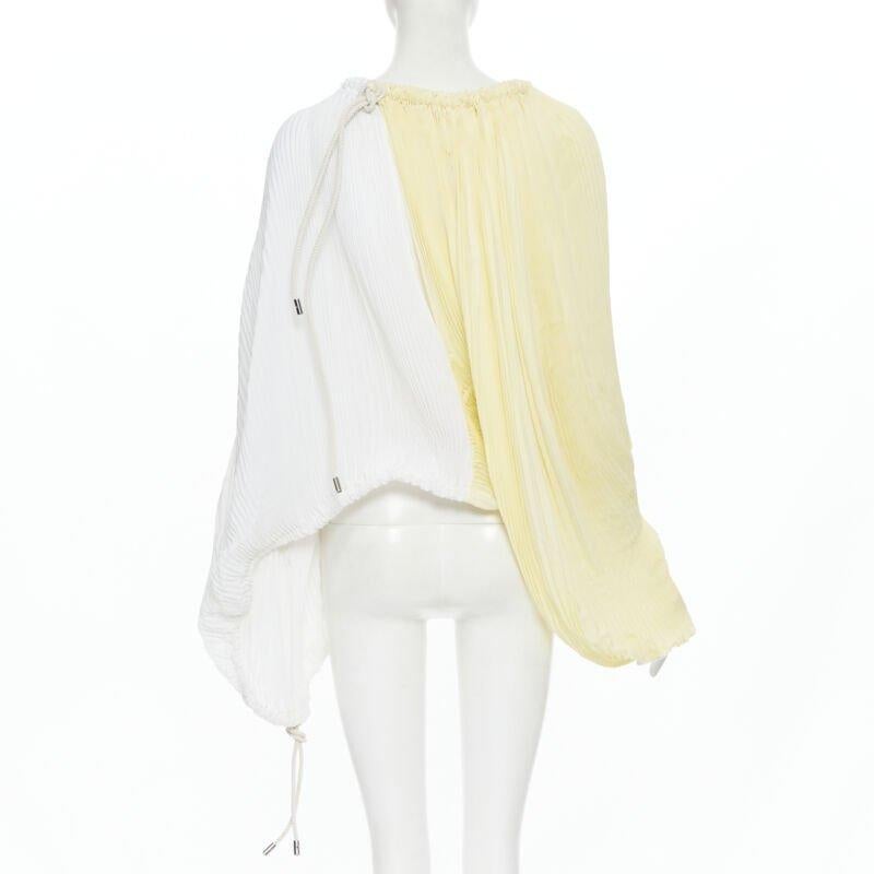 Women's MARNI yellow white knife pleat stringed cord open back voluminous top IT40 S For Sale