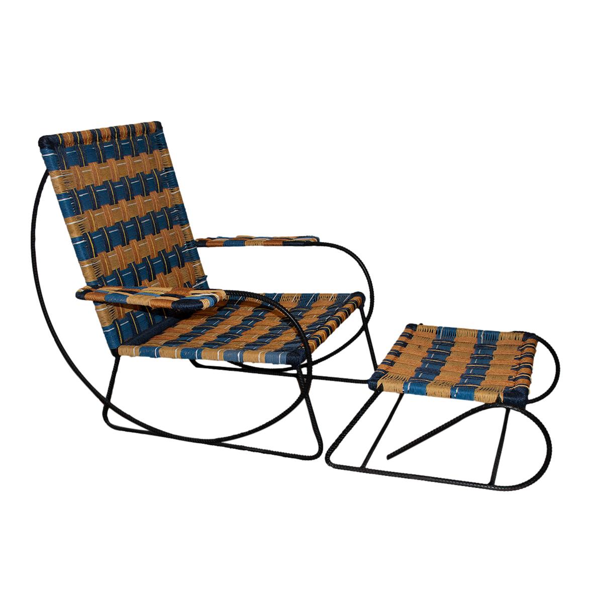 Marni Zooterico Interiors Orange & Navy Woven Twine Chair & Footstool In New Condition In London, GB
