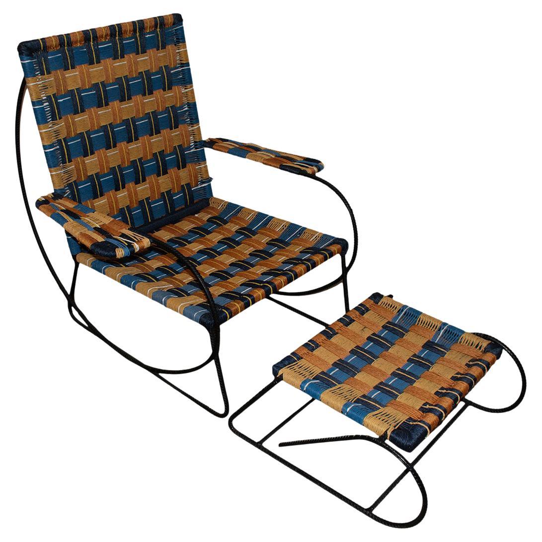 Marni Zooterico Interiors Orange & Navy Woven Twine Chair & Footstool