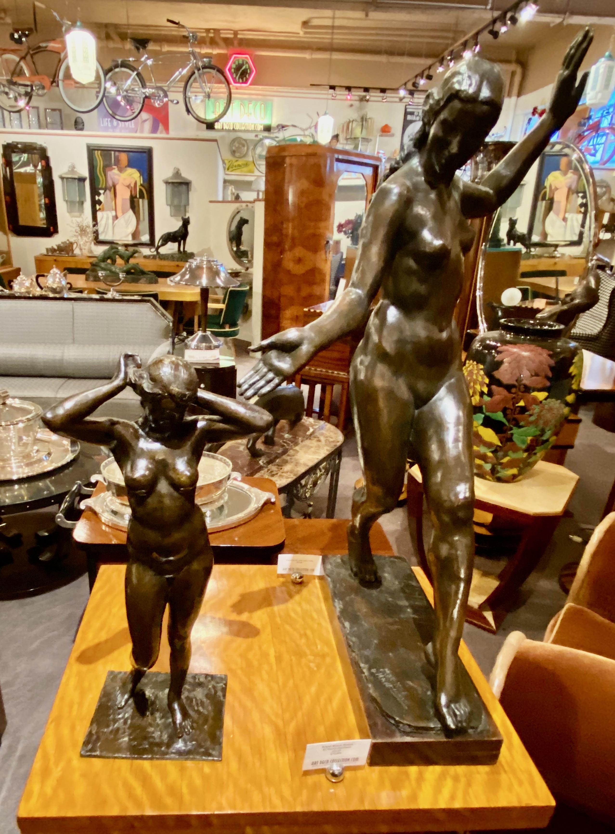 Art Deco Bronze Female Statue by Belgian Artist M. D'Haveloose For Sale 6