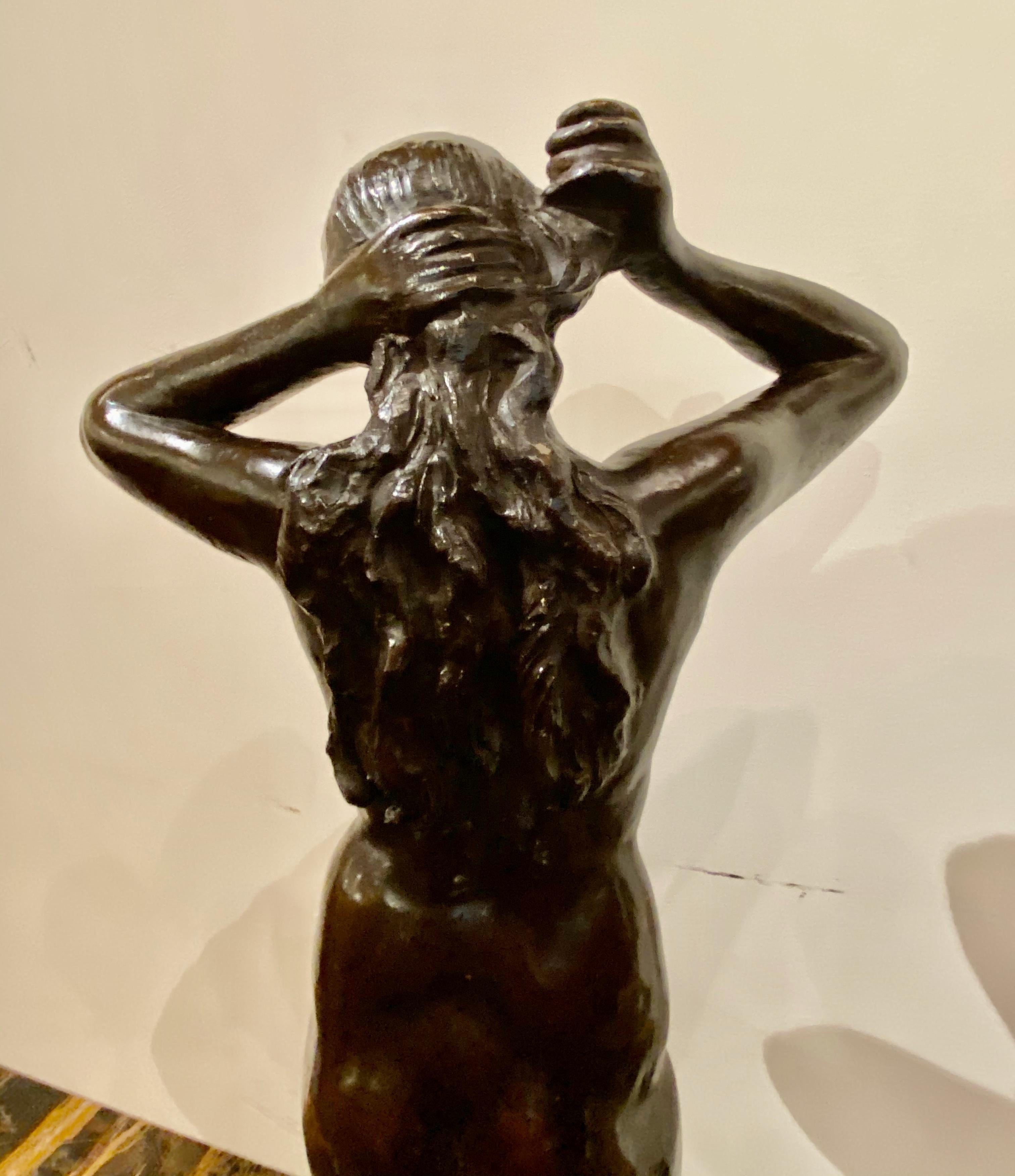 Art Deco Bronze Female Statue by Belgian Artist M. D'Haveloose - Gold Figurative Sculpture by MARNIX D’HAVELOOSE