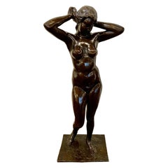 Vintage Art Deco Bronze Female Statue by Belgian Artist M. D'Haveloose