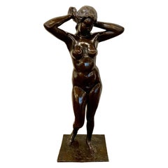 Art Deco Bronze Female Statue by Belgian Artist M. D'Haveloose